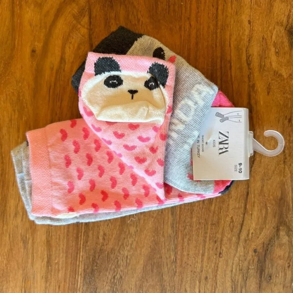 NWT Zara Panda Kids Short Socks 3 Pack
